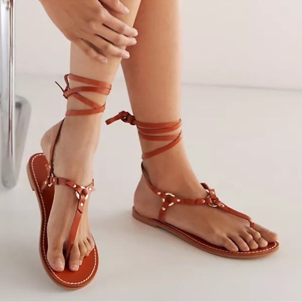 Anthropologie Pilcro Honey Leather Tie Up Flat Sandals Size 6 NWT Boho
